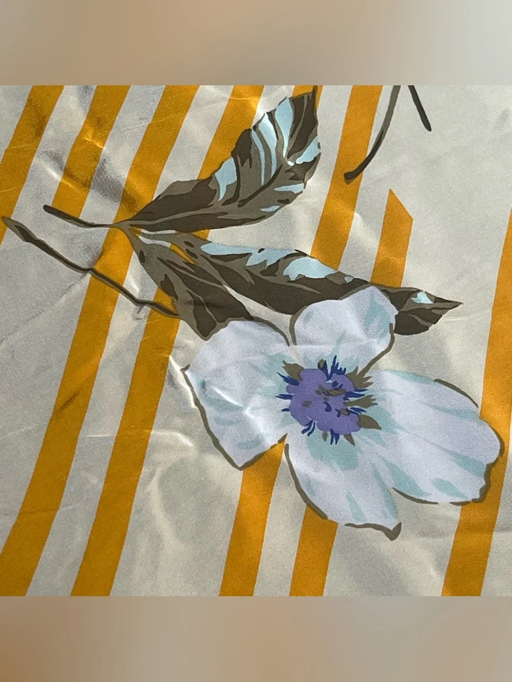 Vintage Christian Dior Silk Scarf 70s Floral Stripe Gold Hand Rolled 27 Inch